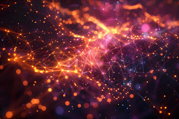 Fototapeta premium Abstract Background with Orange and Pink Lights and Connected Lines