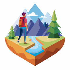 colorful flat 2d hiking adventure infographic illustration