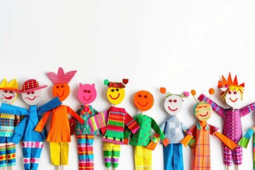 Colorful paper puppets, isolated on white