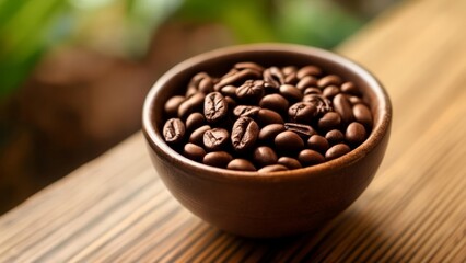 Fototapeta premium Aromatic coffee beans in a rustic bowl