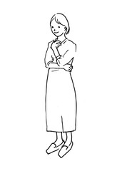 考える女性の線画イラスト