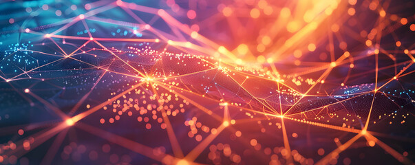 Obraz premium Abstract Digital Network Background with Glowing Lines and Bokeh
