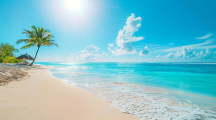 常夏のリゾート島の美しいビーチをリアルに描いたAI生成画像
