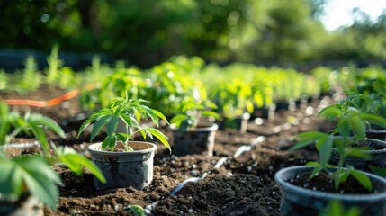 Cannabis Plants in a Row on a Sunny Day