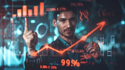 Businessman Presenting Growth Chart with Financial Data, Concept of Investment Returns and Profit Growth