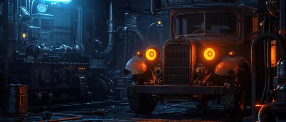 A cutworm dressed as a mechanic is fixing a mystical vehicle in a magical workshop