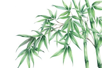 Fototapeta premium A delicate watercolor painting of bamboo swaying gently in the breeze, isolate on white background