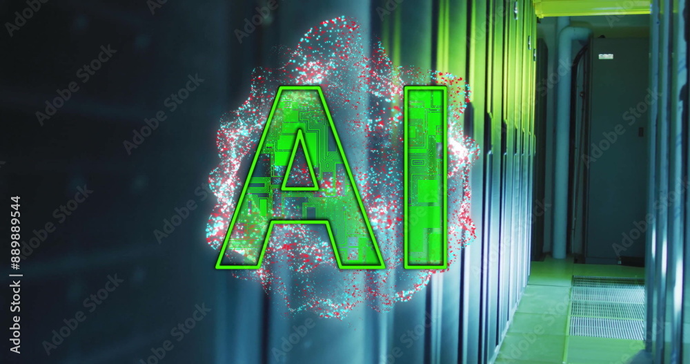 Poster image of ai text and data processing over computer servers