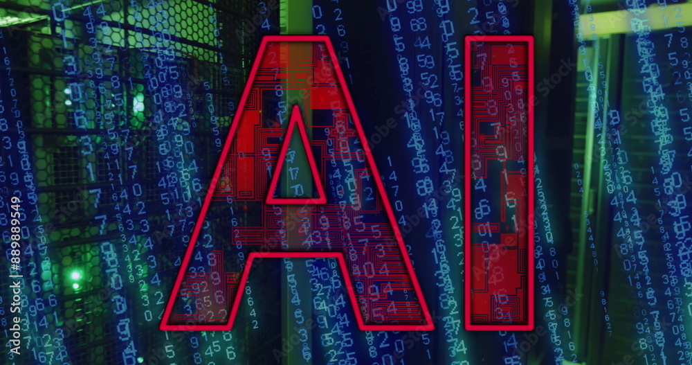 Poster image of ai text and data processing over computer servers