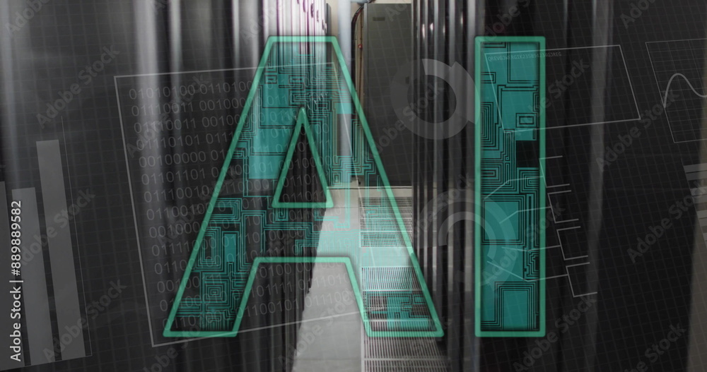 Poster image of ai text and data processing over computer servers