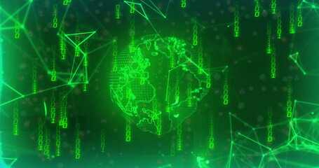 Fototapeta premium Image of data processing and network of connections over globe on black background