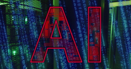 Image of ai text and data processing over computer servers