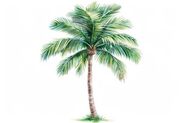 A serene watercolor scene featuring a palm tree, isolate on white background
