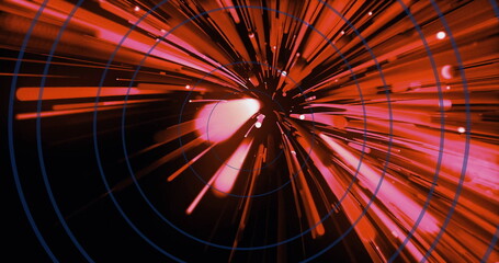 Image of circles over red lines on black background