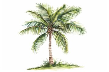 A serene watercolor scene featuring a palm tree, isolate on white background