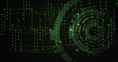 Image of data processing over scope scanning on black background