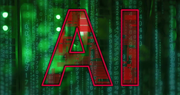 Image of ai text and data processing over computer servers