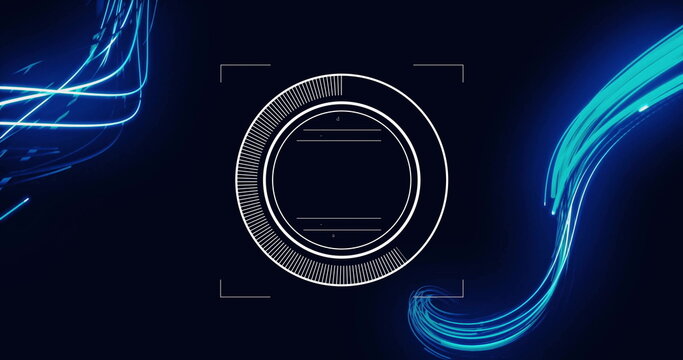 Image of scope scanning with data processing over light trails on black background