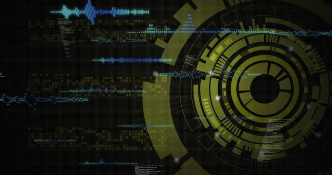 Image of data processing over scope scanning on black background
