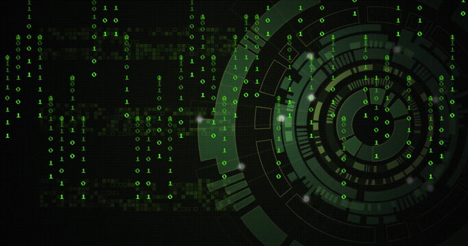 Image of data processing over scope scanning on black background