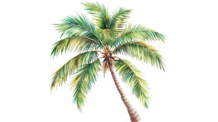 A vibrant coconut tree in lush watercolor tones, isolate on white background
