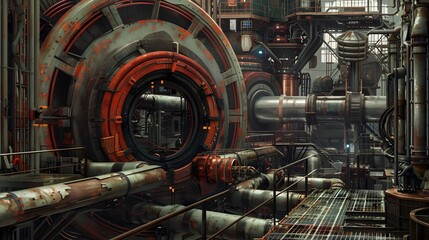 Realism of Embark on a visual exploration of industrial machinery and architecture. very detailed