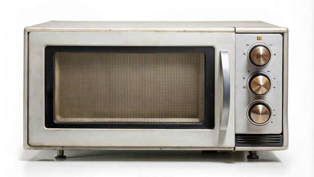 Old microwave oven isolated on white background, microwave, oven, appliance, isolated, white, vintage, retro, technology, kitchen