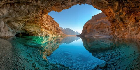 Blue Oasis: Cave in Sand Dunes with the Lake