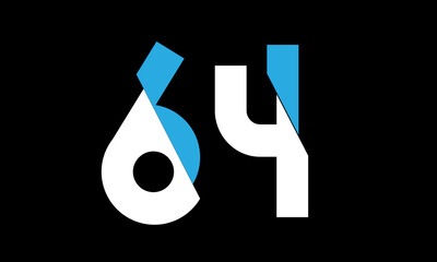 64 Number Logo Blue White Cut Off Modern