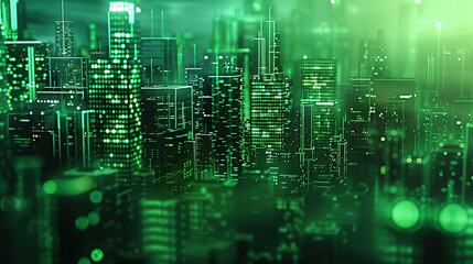Obraz premium cyber city technology, light green on background