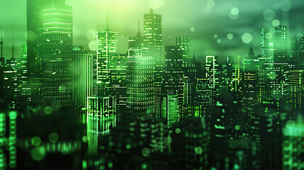 Obraz premium cyber city technology, light green on background