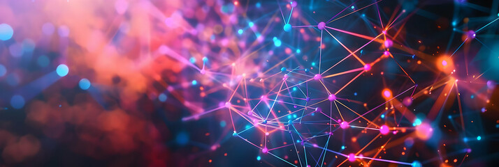 Abstract 3D Background with Colorful Lines and Glowing Spheres