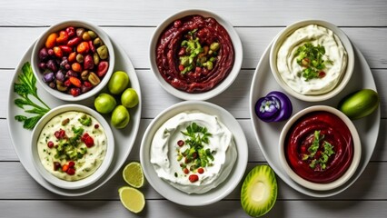  A feast of colorful dips and spreads ready to be savored