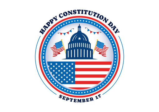 Happy Constitution Day United States Vector Illustration Vector Illustration on September 17th with an American Waving Flag and the Capitol Building