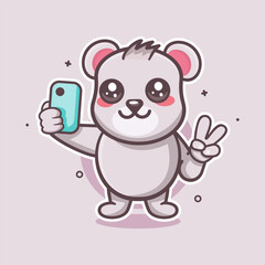 funny polar bear animal character mascot taking a selfie with a smartphone isolated cartoon