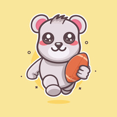 cute polar bear animal character mascot playing rugby isolated cartoon