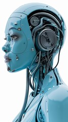 Close-up of a futuristic female robot with detailed mechanical features, showcasing advanced AI technology and innovation.