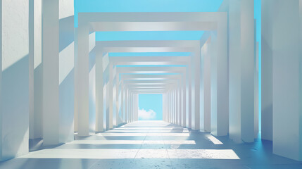 Obraz premium futuristic minimalist designed corridor against the background of blue sky
