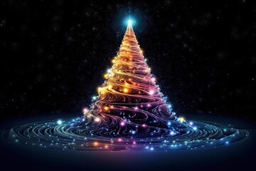 A modern glowing and stylized Christmas tree with a minimalist design