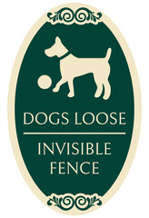 Decorated beware of dog sign dogs loose invisible fence