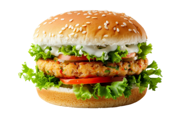 Juicy Hamburger with Sesame Seed Bun and Fresh Toppings
