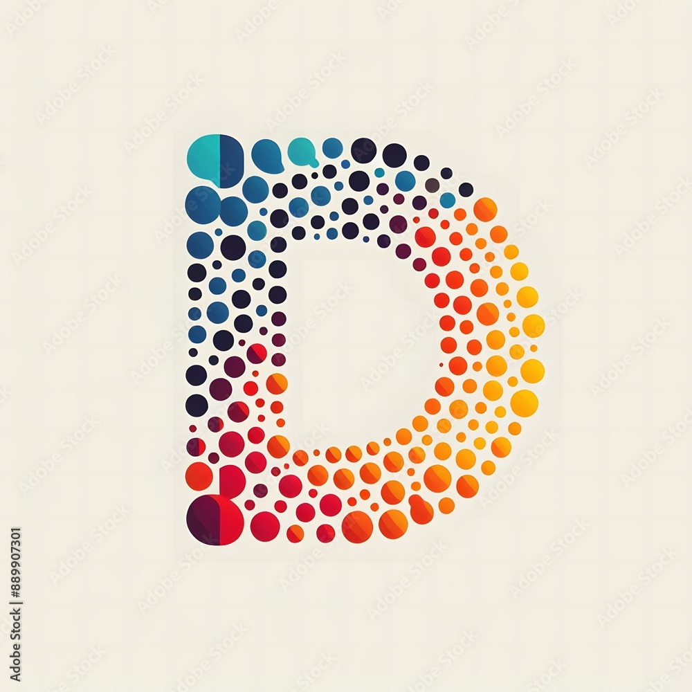 Fototapete AI Generate of Logo Letter D created using random color dots