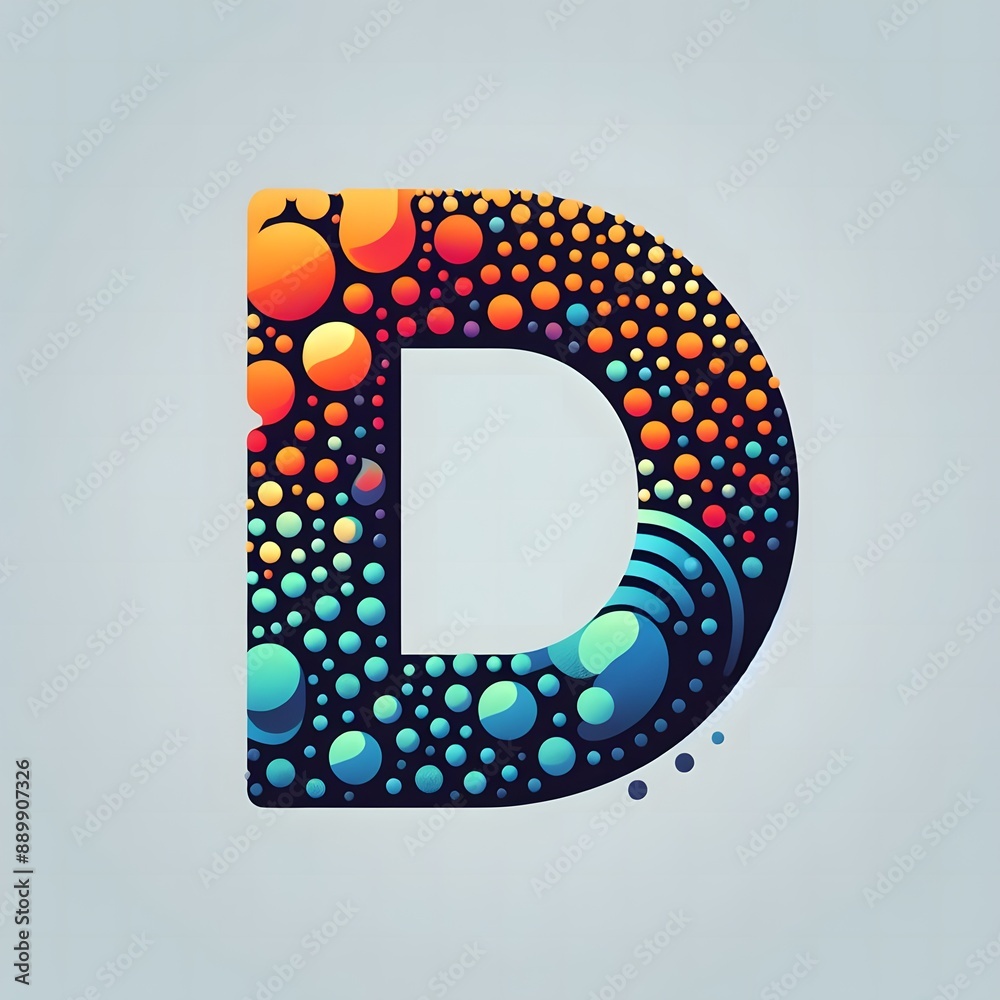 Fototapete AI Generate of Logo Letter D created using random color dots