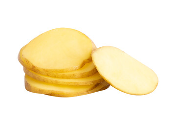 Fresh potato slices cooking ingredients isolated on white background