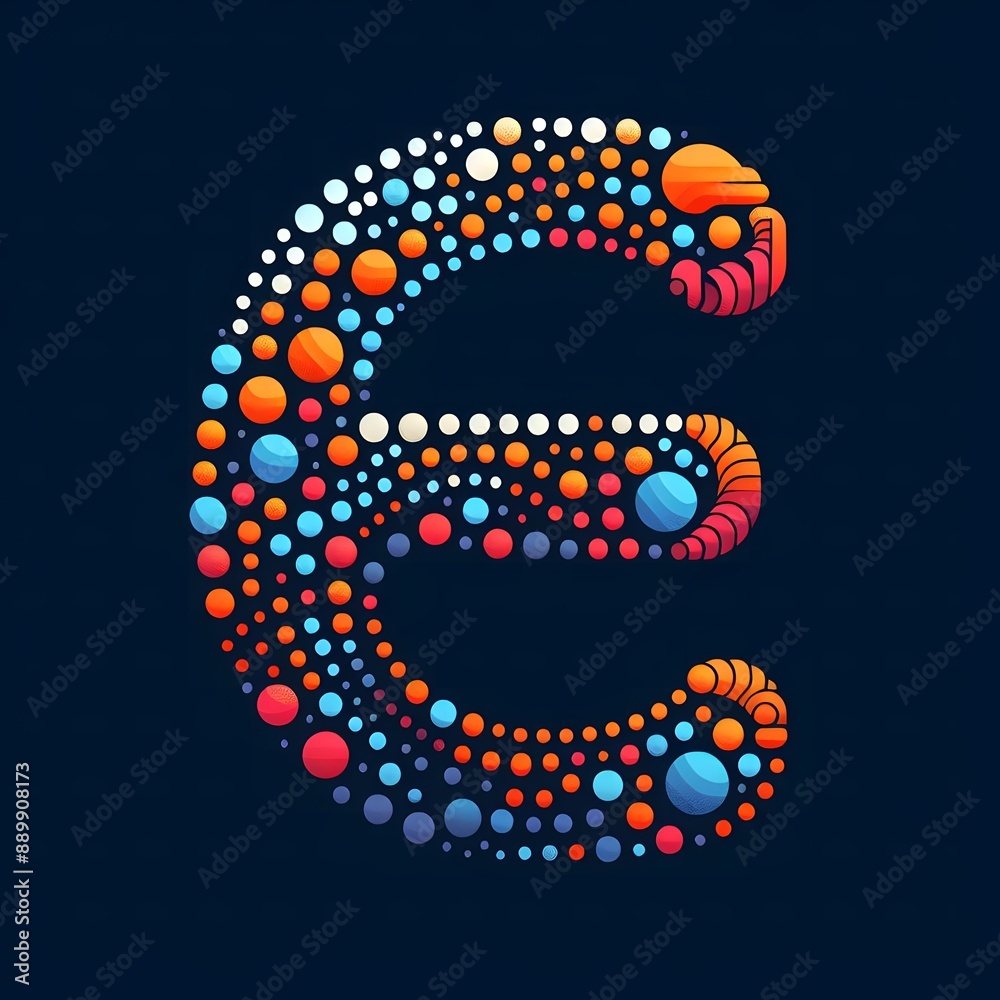 Fototapete AI Generate of Logo Letter E created using random color dots