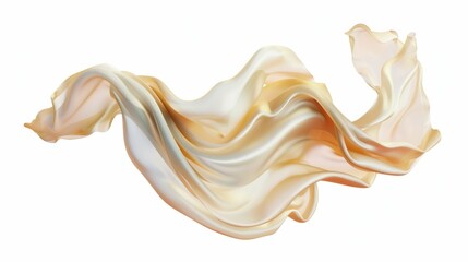 Fototapeta premium Flowing fabric in motion on white background, elegant drapery textile design for fashion and beauty concept