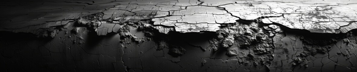 Abstract black and white illustration with grungy concrete and cracks. 