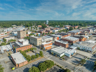 Aerial view of Rocky Mount Nash County North Carolina, typical small town USA with main street,...
