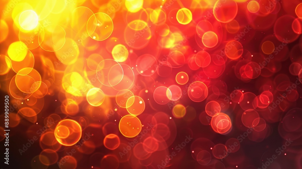Poster Circular Bokeh Background with Yellow and Red Light Reflections
