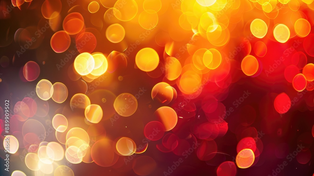 Poster Circular Bokeh Background with Yellow and Red Light Reflections